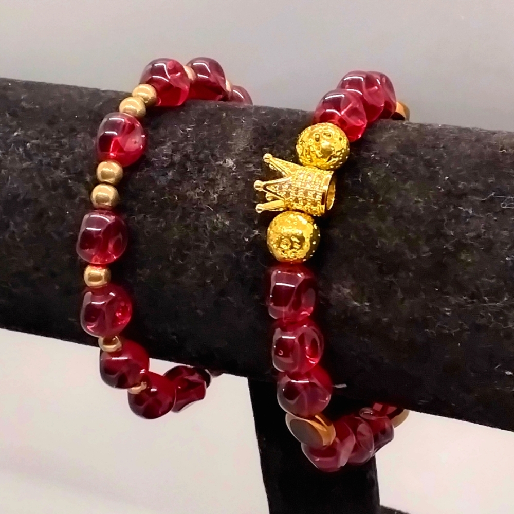 Elegant Red and Gold Beaded Bracelet Set